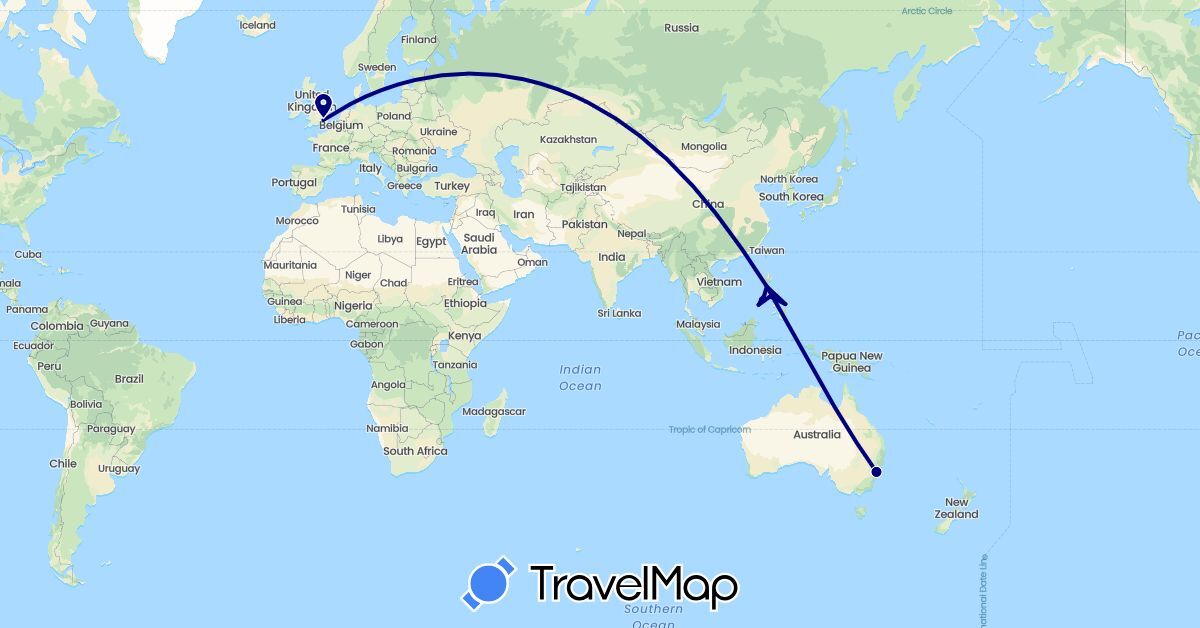 TravelMap itinerary: driving in Australia, United Kingdom, Philippines (Asia, Europe, Oceania)